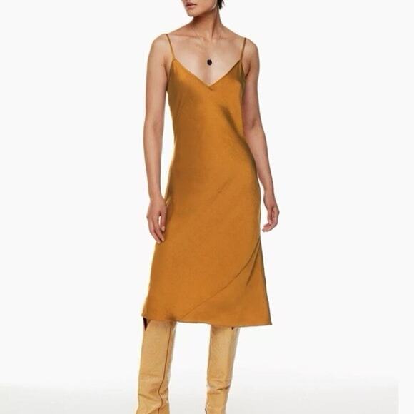 Wilfred Dresses & Skirts - Wilfred Only Slip Midi Dress Mustard Cooper Satin Sz XXS